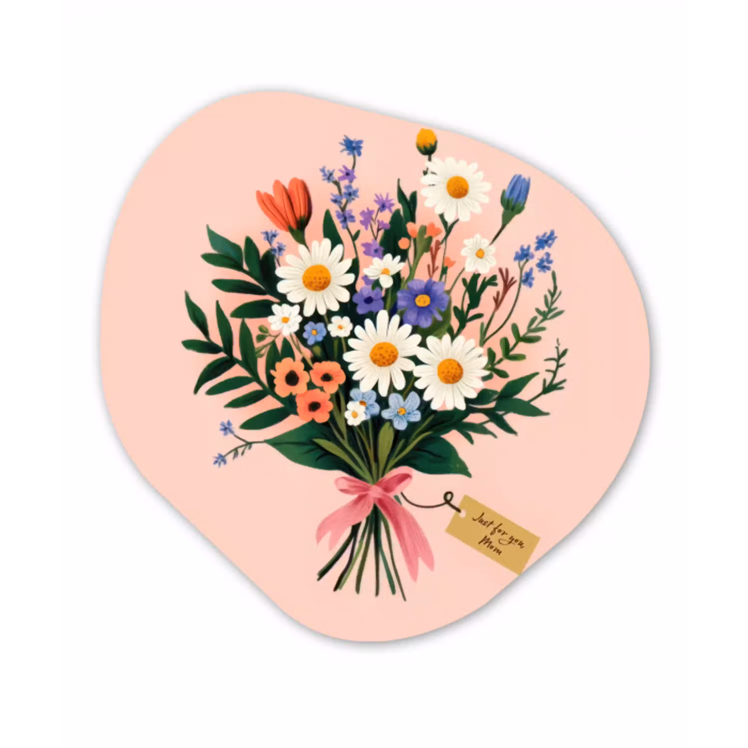 Margrieten - Boeket - Strikje - Roze Wandcirkel Organisch Aluminium middel -3d