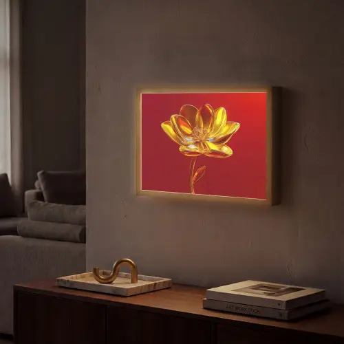 Bloem - Goud - Glazen Light Box met batterij (Wandlamp) middel -sfeer1