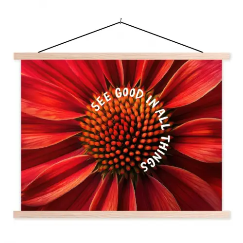 Close up - Bloem - Quote - Rood textielposter latten blank klein -3d