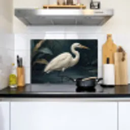 Reiger - Water - Natuur - Modern - Wit Inductie beschemer met haakjes klein -sfeer2