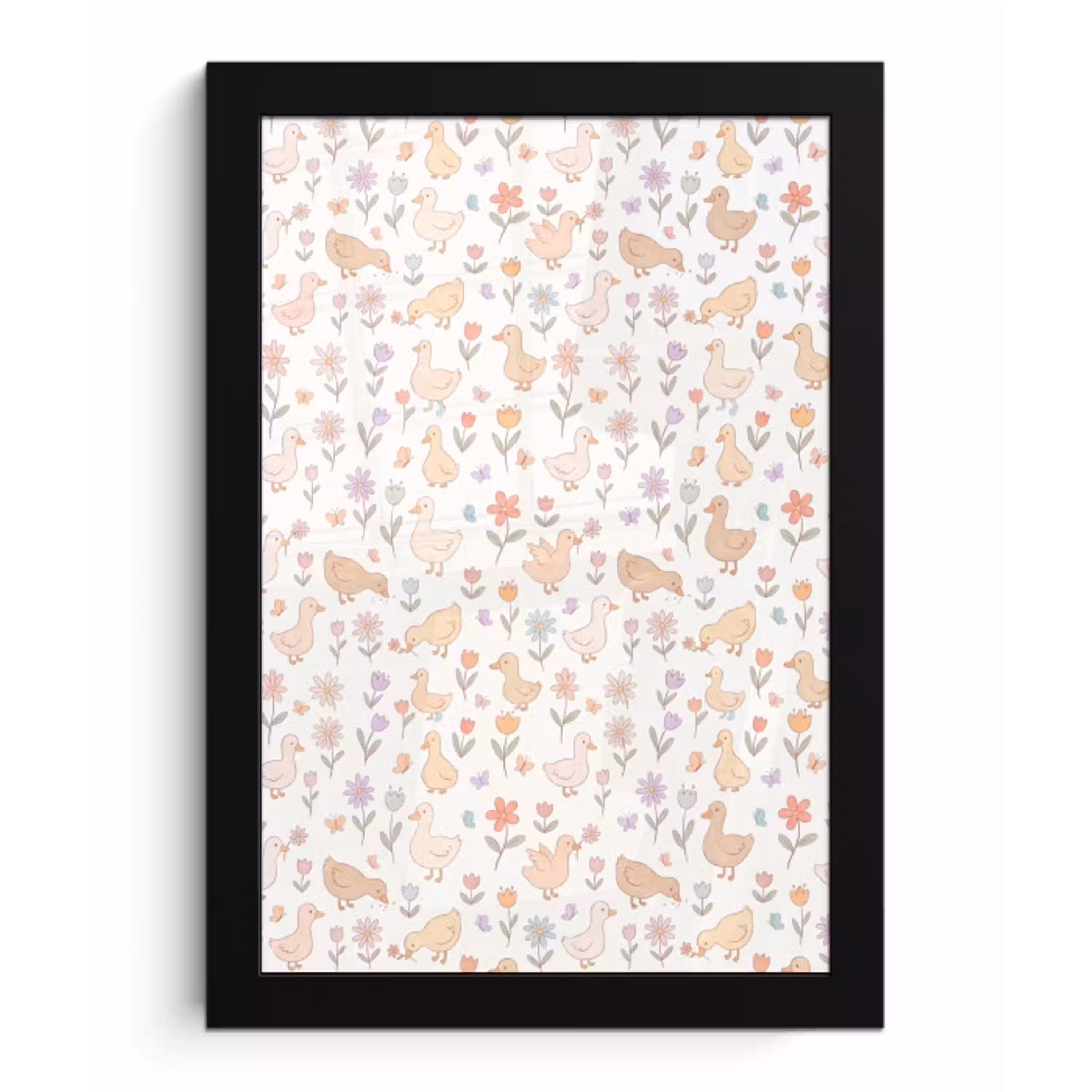 Vogel - Bloemen - Patroon - Pastel - Dieren fotolijst zwart zonder passe partout klein -3d