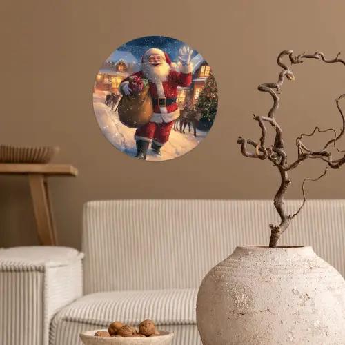 Kerstman - Dorp - Hert - Donker Wandcirkel behangsticker klein -sfeer1