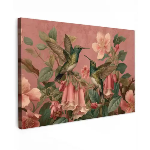 Kolibries - Bloemen - Groen - Roze canvas 2cm klein -z3d