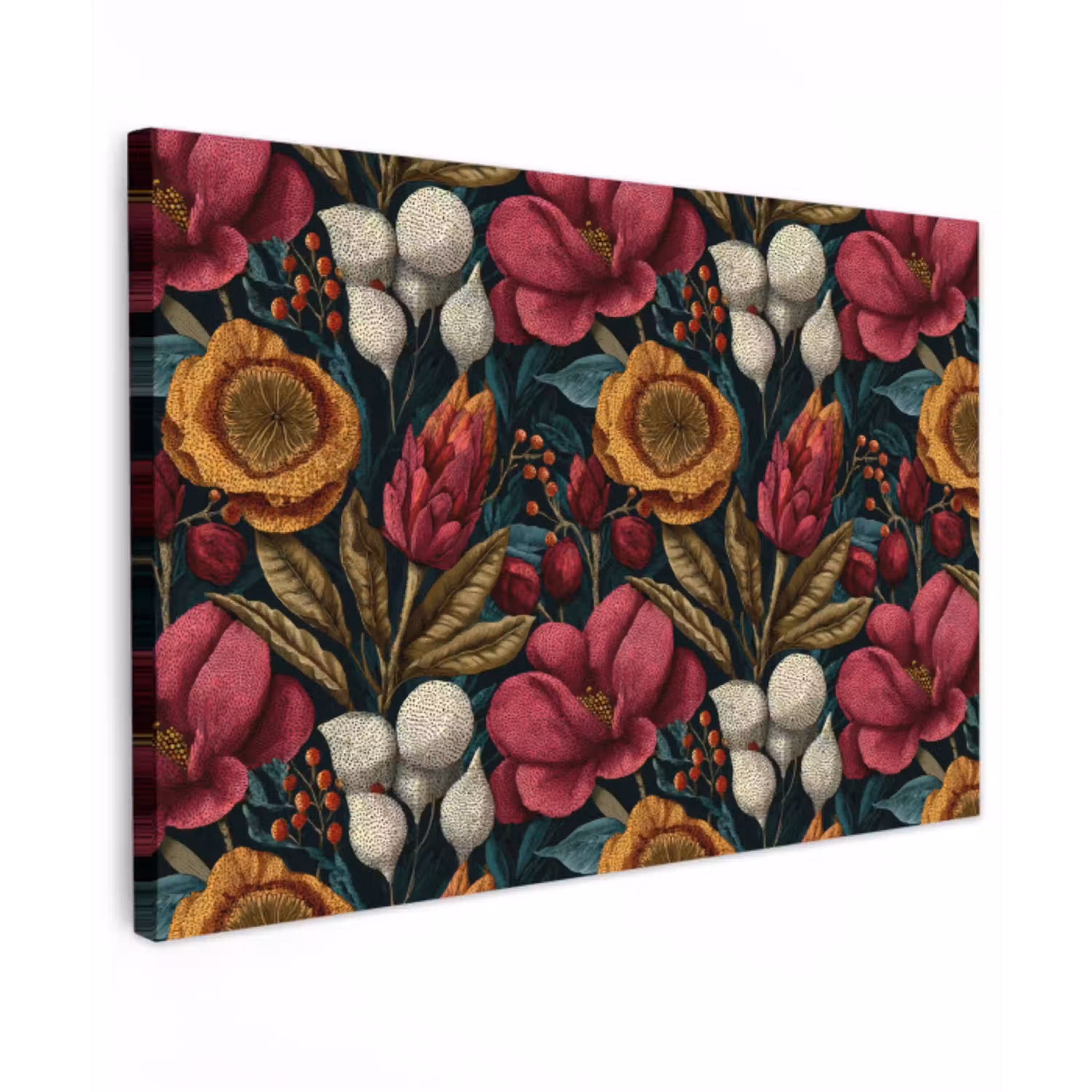 Bloemen - Patroon - Rood - Goud canvas 2cm klein 34 -z3d