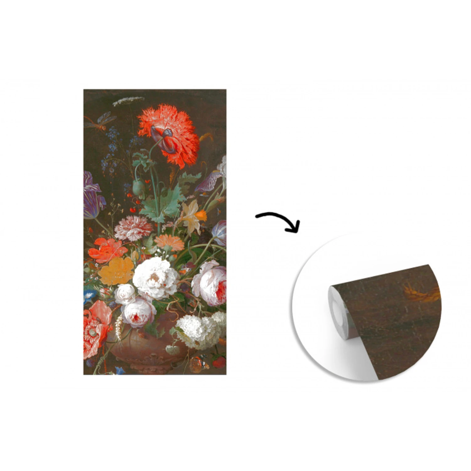 Stilleven met bloemen en een horloge - Schilderij van Abraham Mignon fotobehang vinyl groot -3d