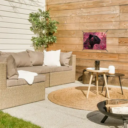 Luipaard - Bloemen - Roze tuinposter los doek klein -sfeer4