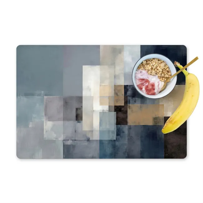 Placemat - 6 stuks - Rechthoeken - Abstract - Blauw