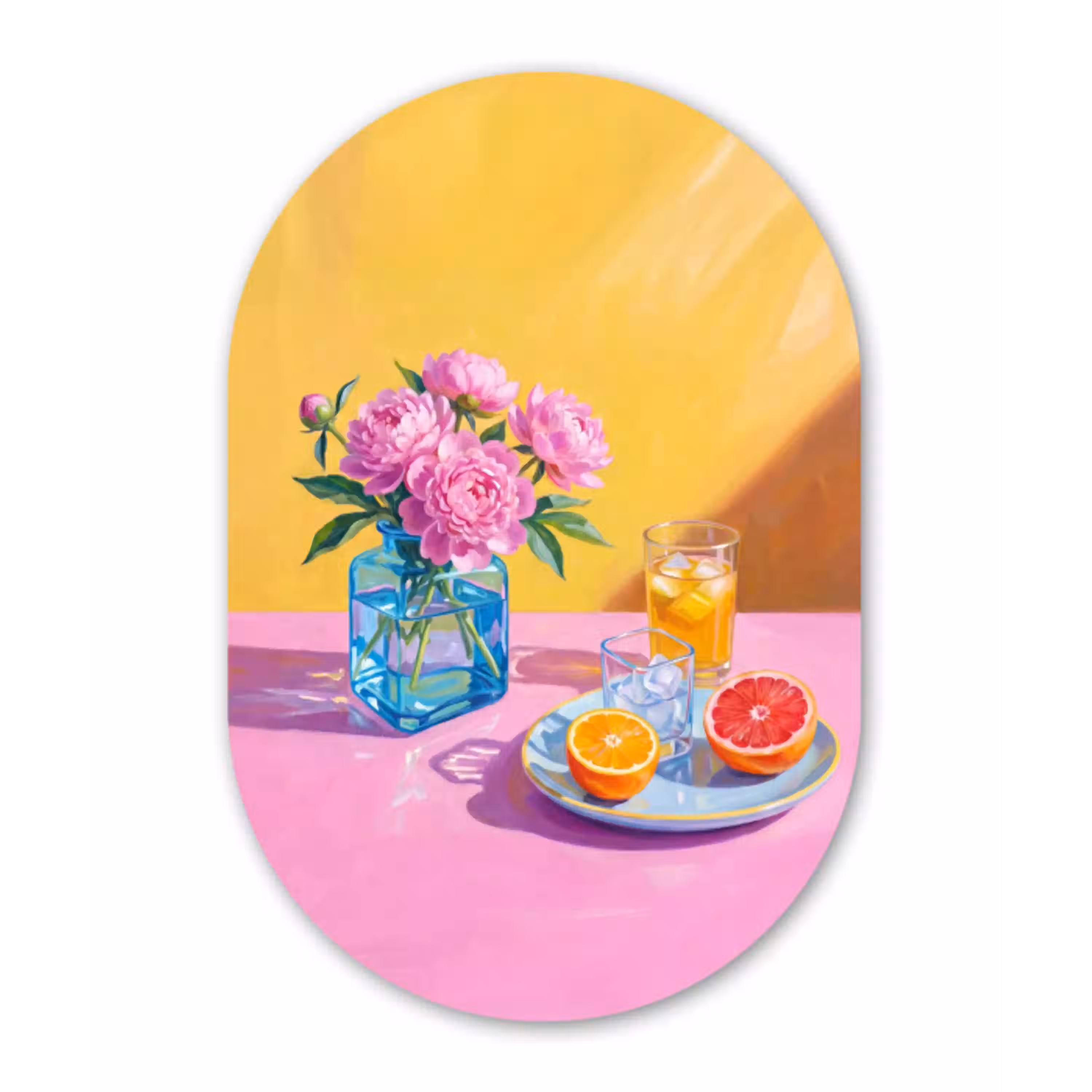 Bloemen - Roze - Modern Wandcirkel Ovaal Aluminium middel -3d