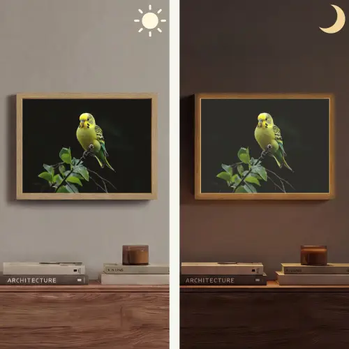 Parkiet - Tak - Bladeren - Geel Light Box met batterij (Wandlamp) middel -sfeer3