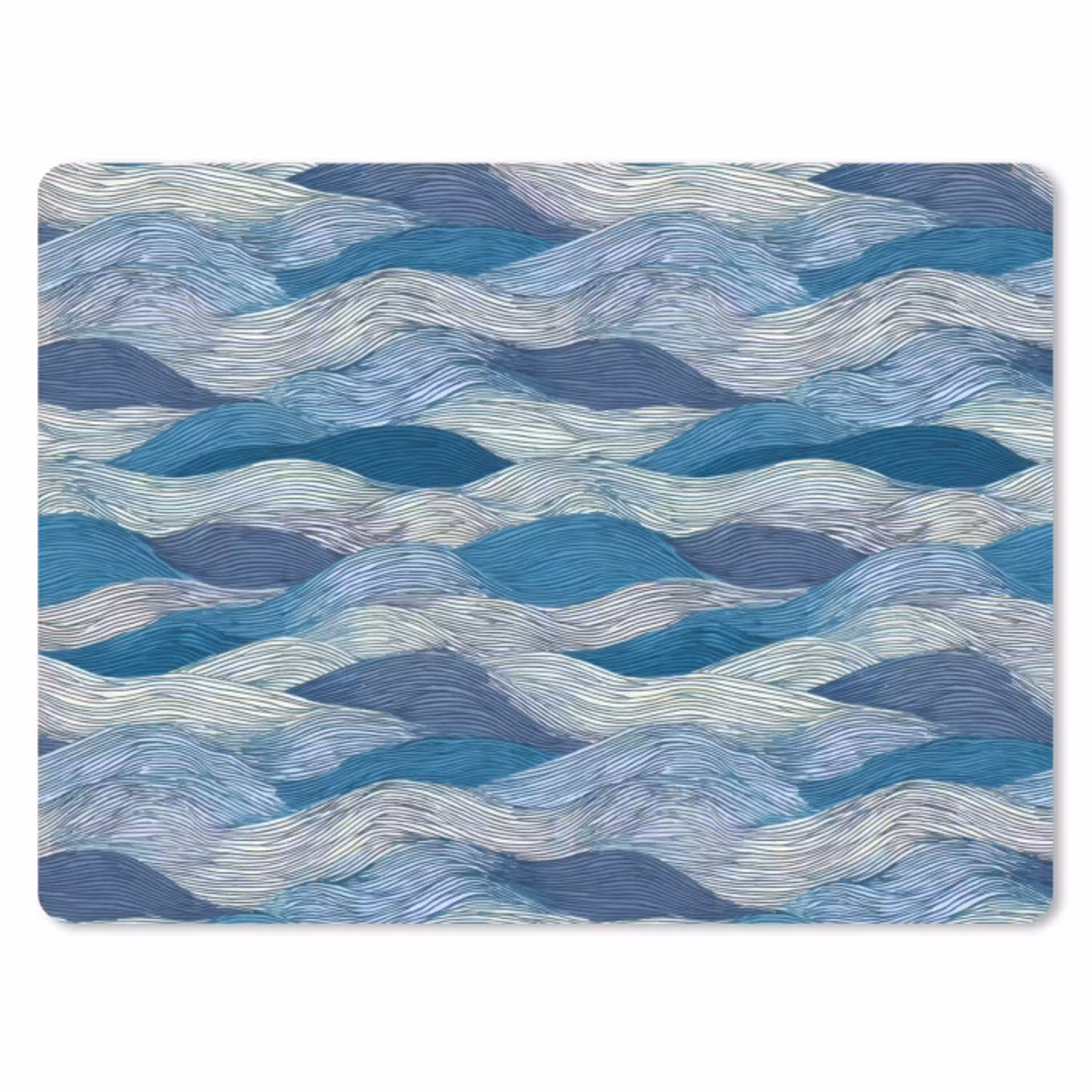 Getekend - Blauw - Wit - Golvend - Streepjes muismat rubber klein 262 -3d