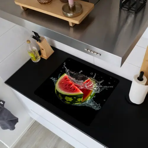 Watermeloen - Zwart - Water - Fruit - Meloen Inductie beschemer met haakjes middel -sfeer1