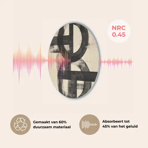 Cirkels - Balken - Zwart - Abstract Akoestische PET Vilt - Rond klein -USP_NL