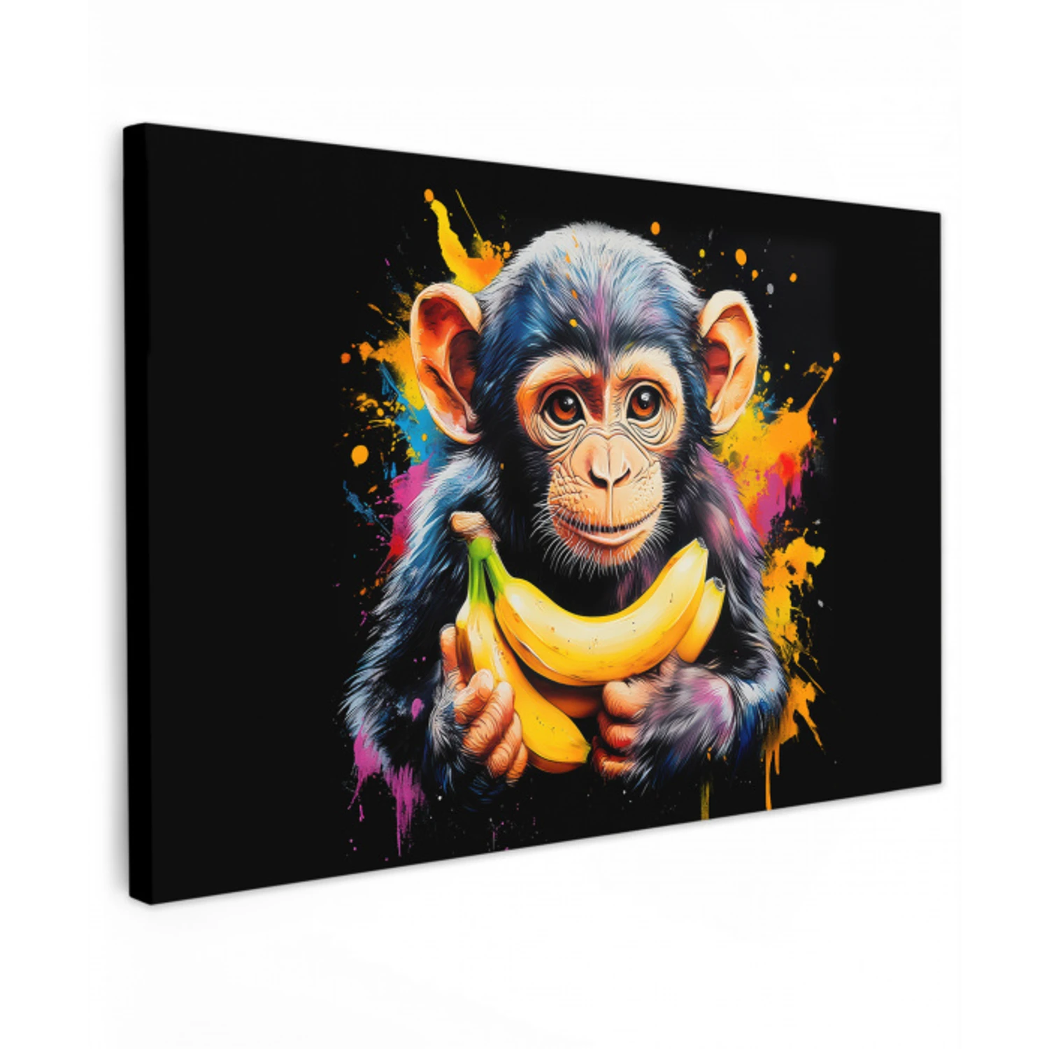 Aap - Graffiti - Kleurrijk - Bananen - Modern Tuinposter op houten frame 2 cm dik klein -3d