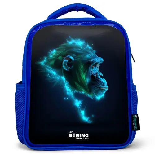 Neon silhouet van een chimpansee Kinderrugzak - Blauw middel -3d