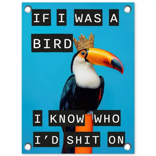 Vogel - Toekan - Blauw - Quotes tuinposter los doek klein -3d