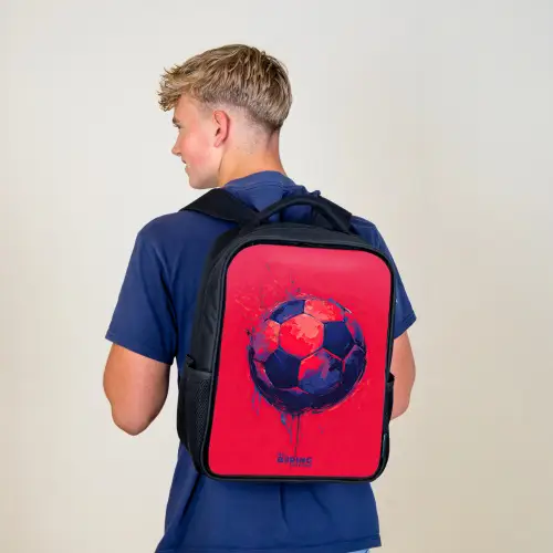 Voetbal - Verf - Blauw - Rood Rugzak - Zwart middel -sfeer8