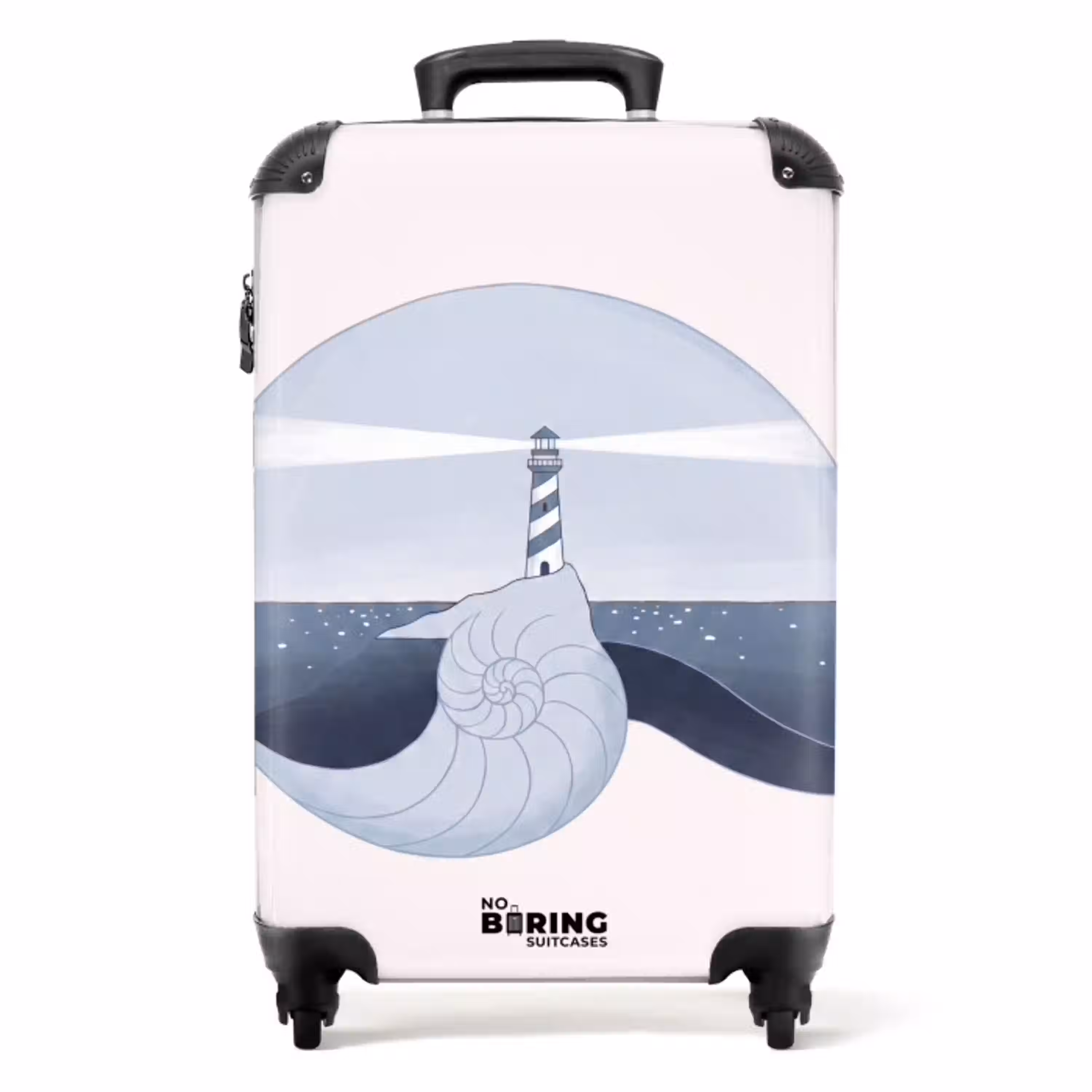 Vuurtoren - Zee - Schelp - Abstract - Blauw NBS - Handbagage koffer - Volwassenen Unisex middel -productfoto_recht