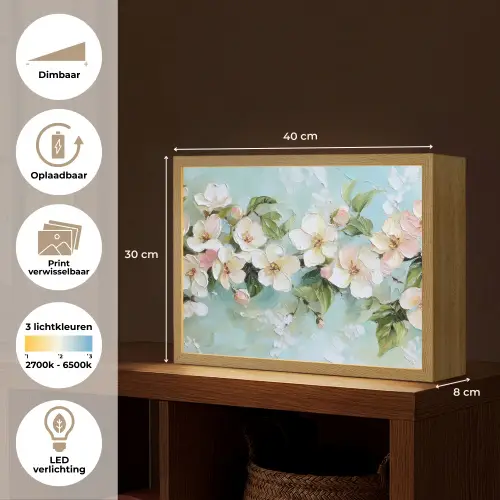 Bloesem - Bladeren - Lichtblauw Light Box met batterij (Wandlamp) middel -USP_websiteoverzichtNL