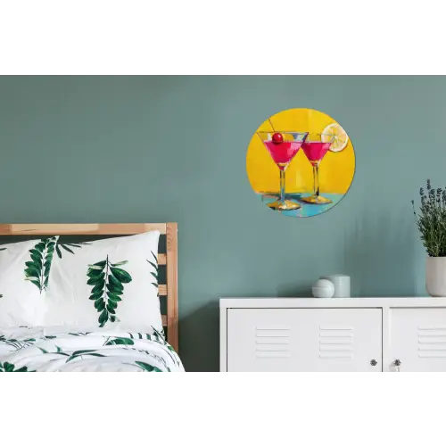 Glazen - Cocktail - Citroen - Kers Wandcirkel aluminium klein -slaapkamer