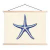 Blauwe zeester - Minimalistisch - Beige textielposter latten blank klein -3d