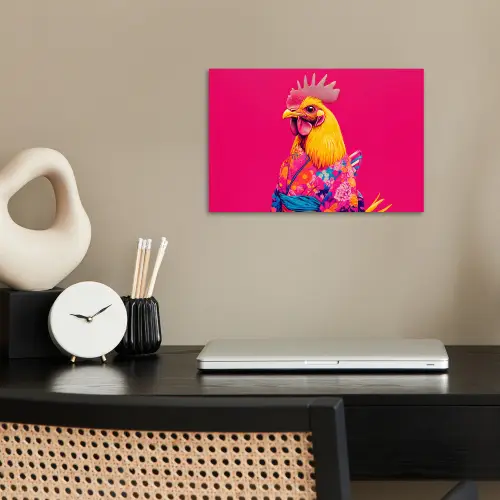 Haan - Kleurrijk - Kimono - Roze poster papier klein -sfeer1