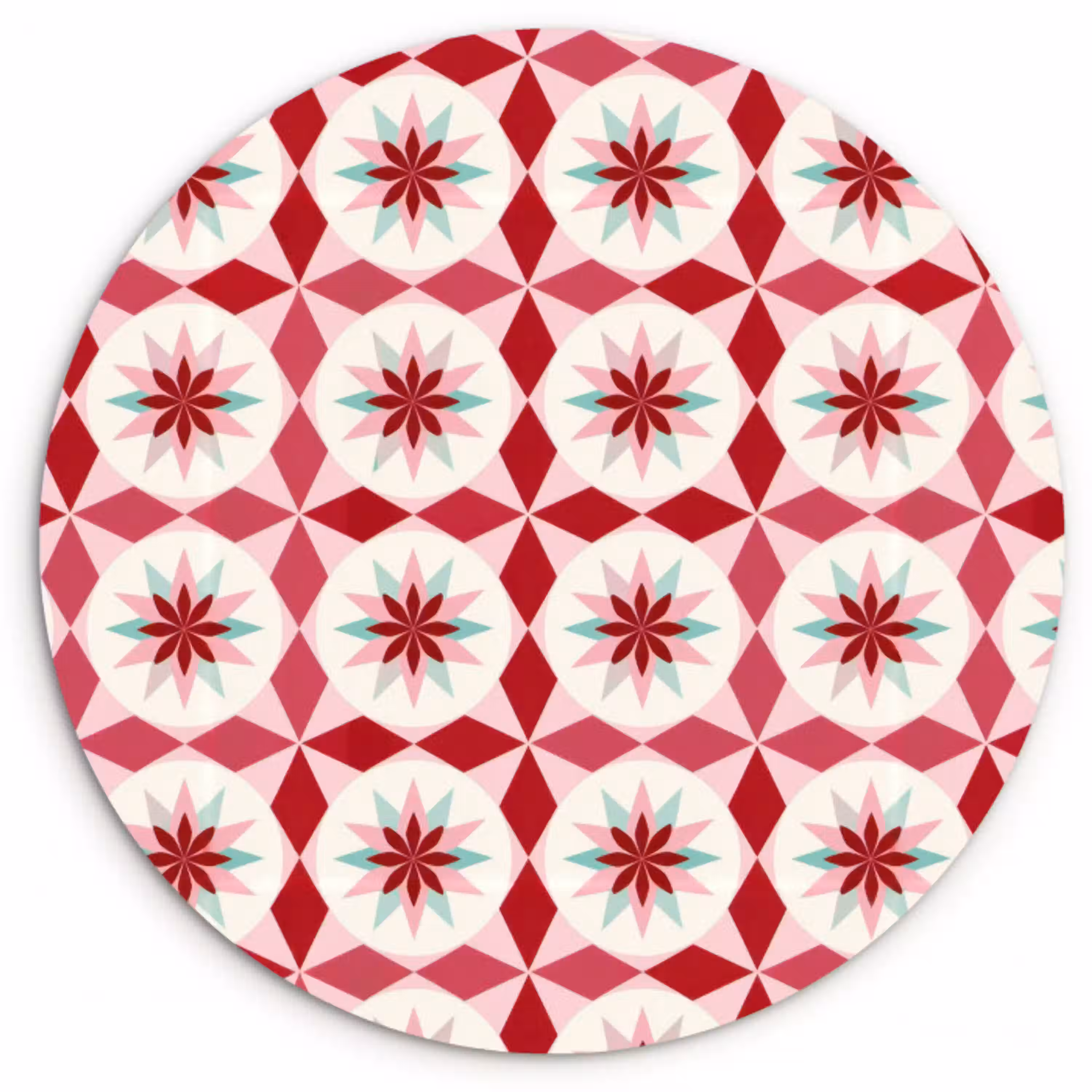Tegelpatroon - Sterren - Retro - Roze - Mintgroen Wandcirkel kunststof plaat 5mm dik klein 188 -3d