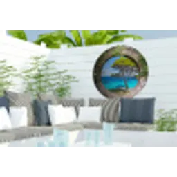 Zee - Boom - Tropisch - Doorkijk Wandcirkel tuinposter met ringen klein -buiten2