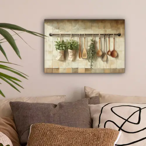 Hout - Keukengerei - Stilleven - Tegels canvas 2cm klein -sfeer1