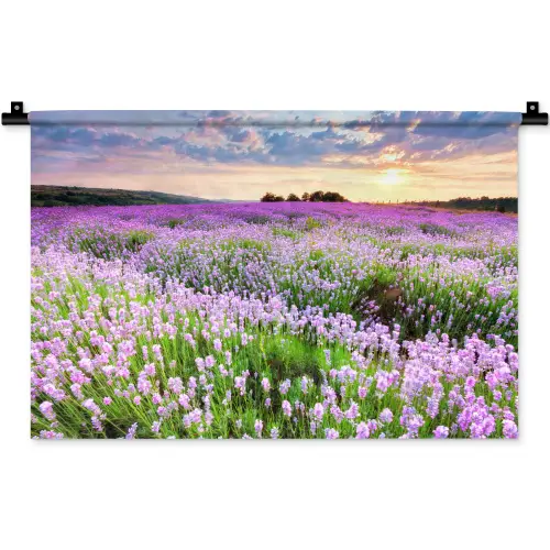 Lavendel - Bloemen - Zonsondergang - Paars - Weide Wandkleed katoen klein -zz3d