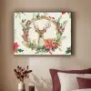 Kerstkrans - Hert - Hulst - Rood Textielframe zwart klein -sfeer1