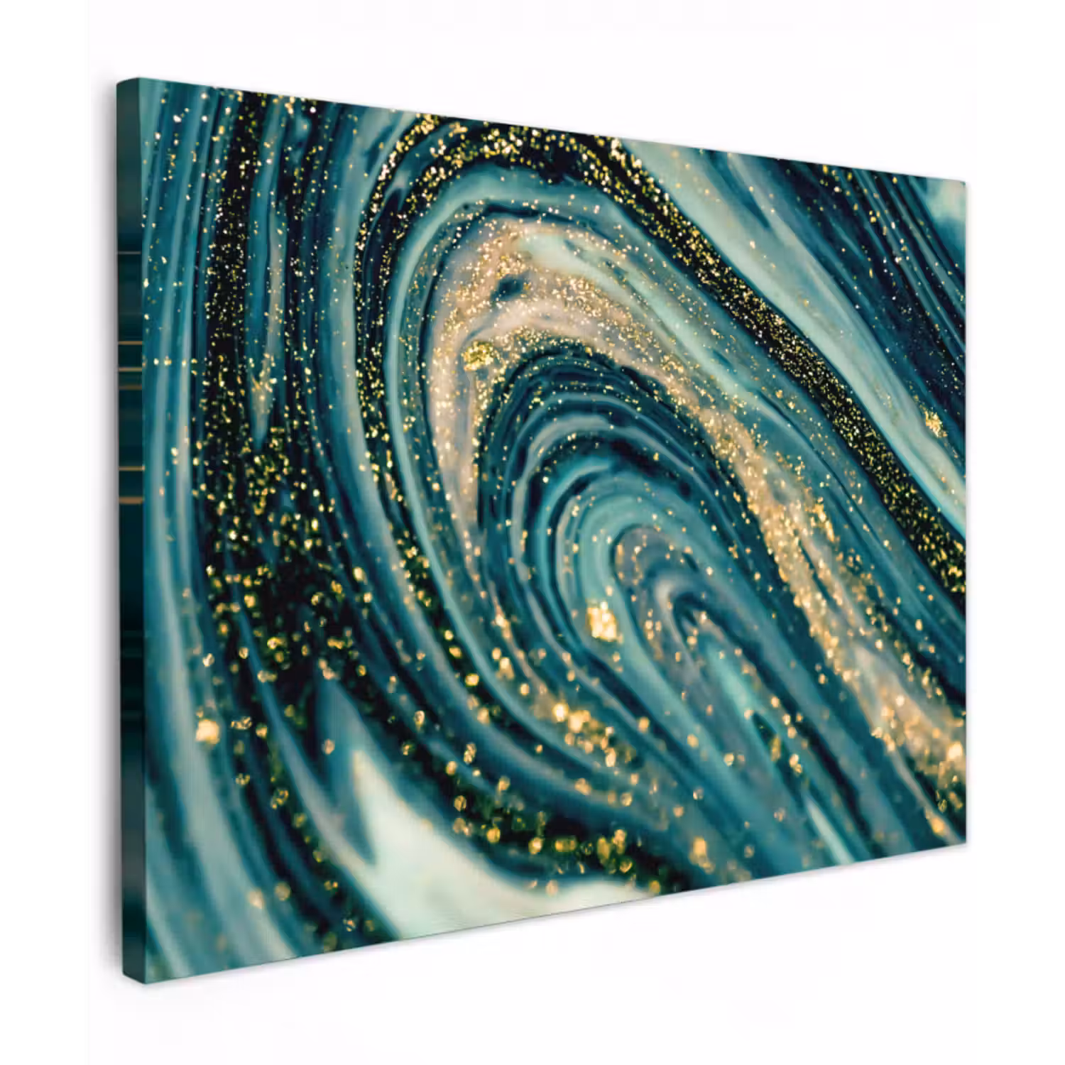 Leinwandbild - Marmoroptik - Luxus - Gold - Türkis - Glitzer