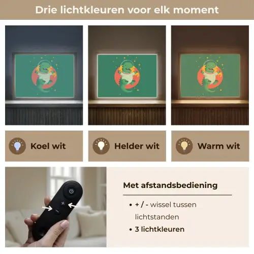 Dino - Groen - Planeet Light Box met batterij (Wandlamp kind) middel -USP_lichtkleurNL