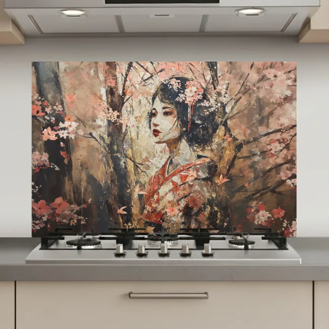 Kimono - Vrouw - kersenbomen keuken achterwand spatscherm klein -3d_website