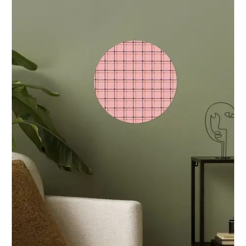 Plaid - Patroon - Gestreept - Roze Wandcirkel behangsticker klein 186 -sfeer2