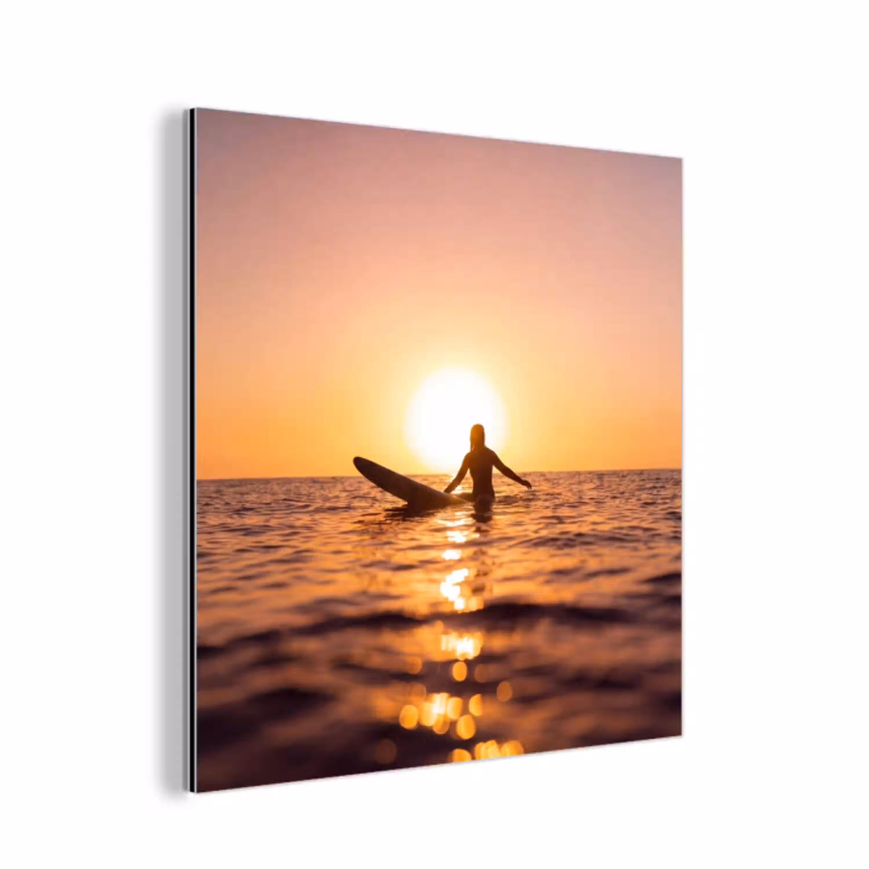 Persoon - Surfen - Zonsondergang - Zee - Oranje aluminium wit klein -3d