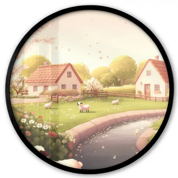Schapen - Huisje - Platteland Fotolijst rond zonder passe partout klein -3d