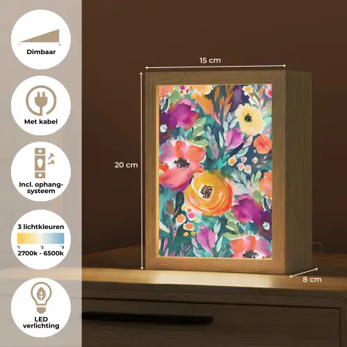 Bloemen - Olieverf - Kunst - Natuur Light Box met kabel (Tafellamp) klein -USP_NL