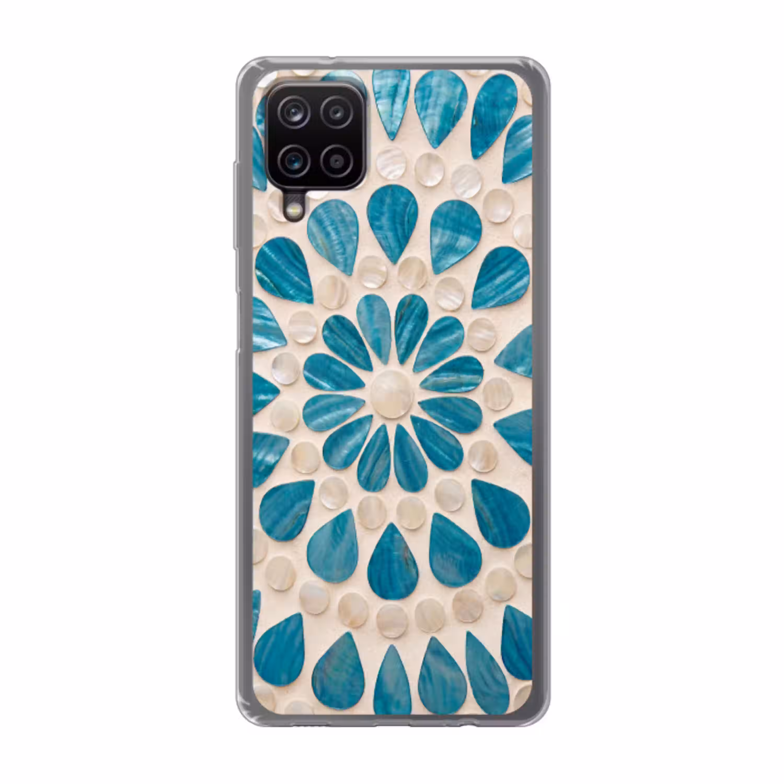 Patroon - Mozaïek - Schelpen - Abstract - Turquoise Telefoonhoesje Samsung Galaxy A12 klein -3d