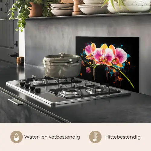Orchidee - Graffiti - Kleurrijk - Bloemen - Abstract keuken achterwand spatscherm klein -usp_NL