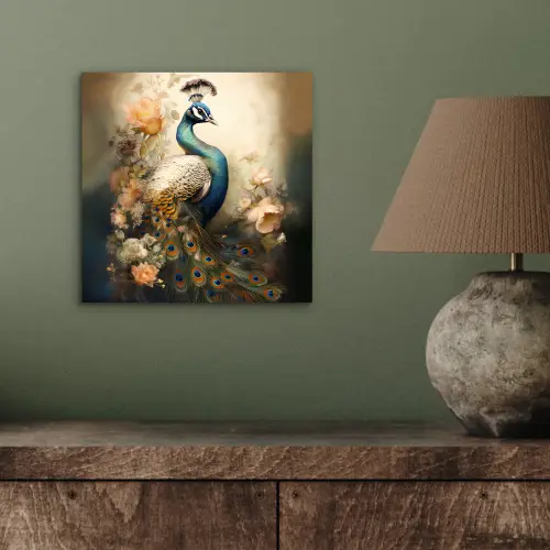 Pauw - Pauwenveren - Bloemen - Vogels - Botanisch aluminium wit klein -sfeer2