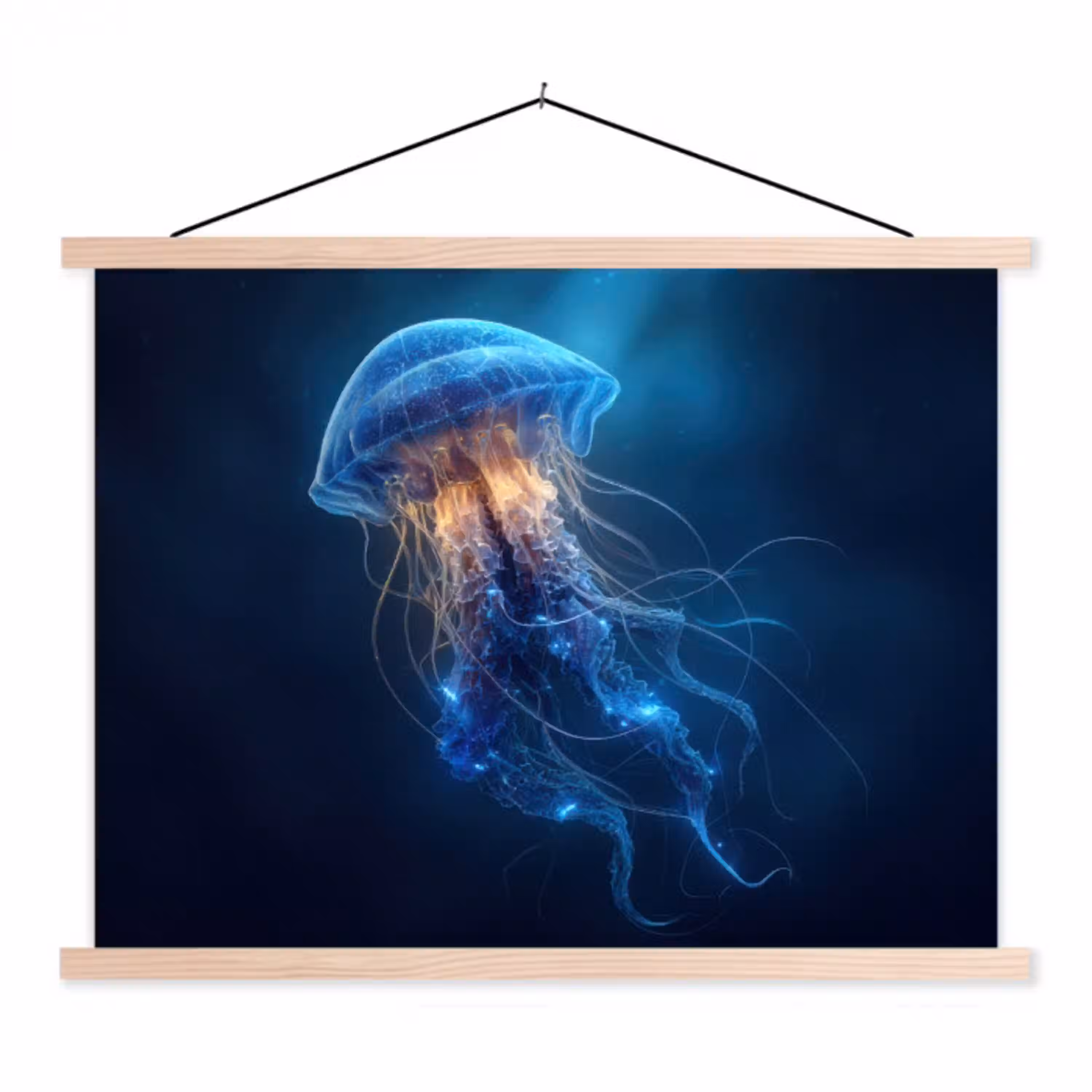 Kwal - Lichtgevend - Tentakels - Blauw textielposter latten blank klein -3d