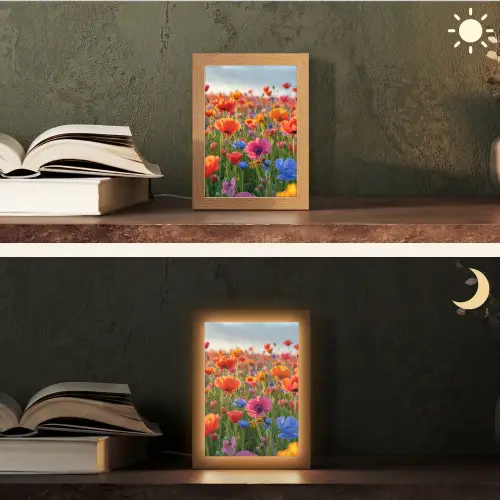 Bloemen - Klaprozen - Kleurrijk - Natuur Light Box met kabel (Tafellamp) klein -sfeer3