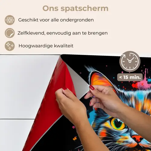 Kat - Graffiti - Kleurrijk - Wafel - Eten keuken achterwand spatscherm klein -spatscherm_NL