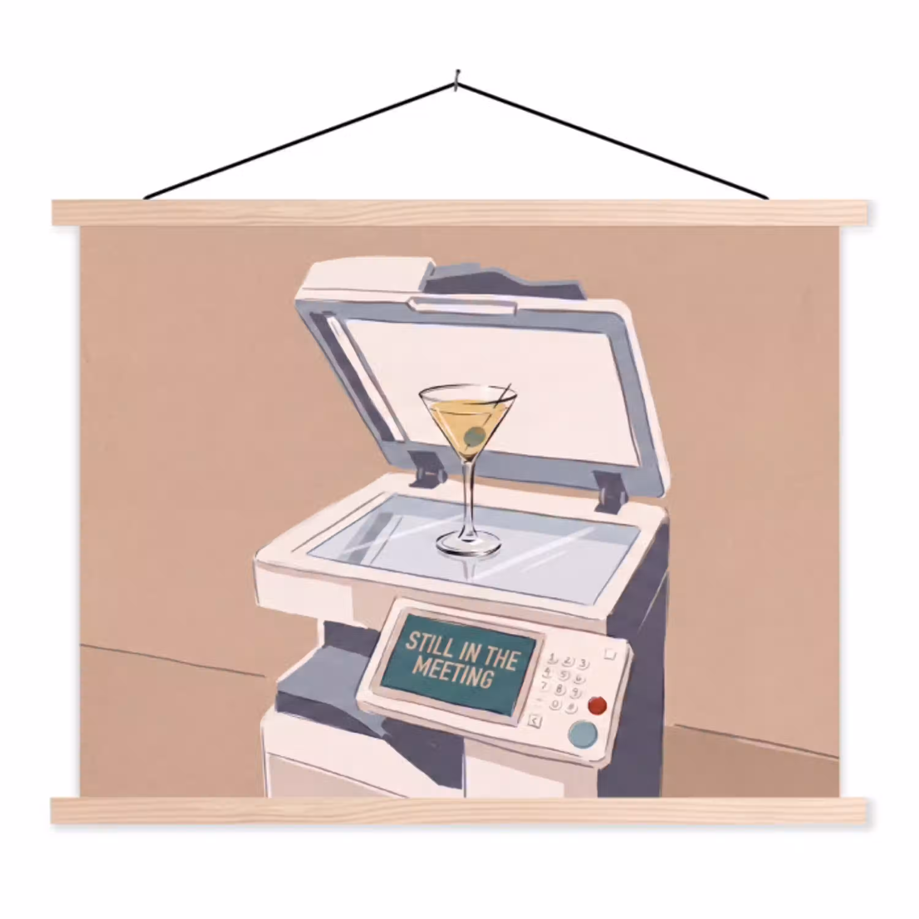 Kantoor - Drank - Humor - Illustratie textielposter latten blank klein -3d