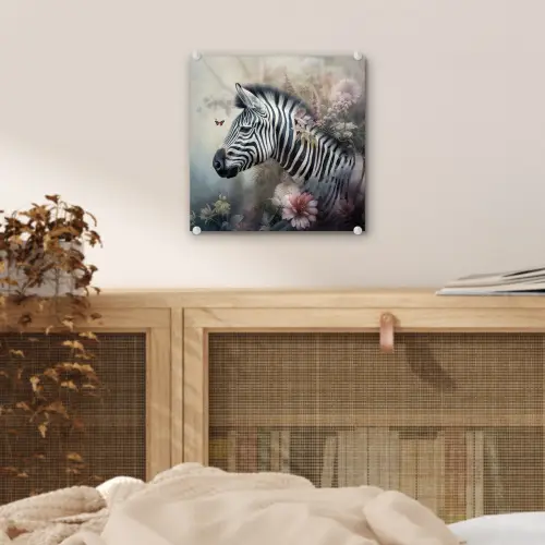 Zebra - Wilde dieren - Vlinder - Bloemen plexiglas 5mm klein -sfeer4