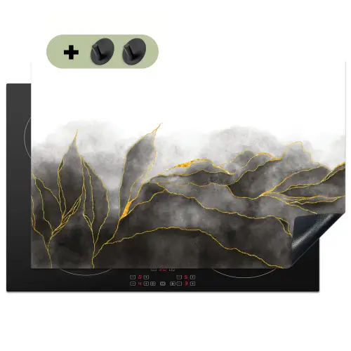 Marmer - Zwart - Goud - Luxe - Marmerlook Inductie beschemer met haakjes klein -3d