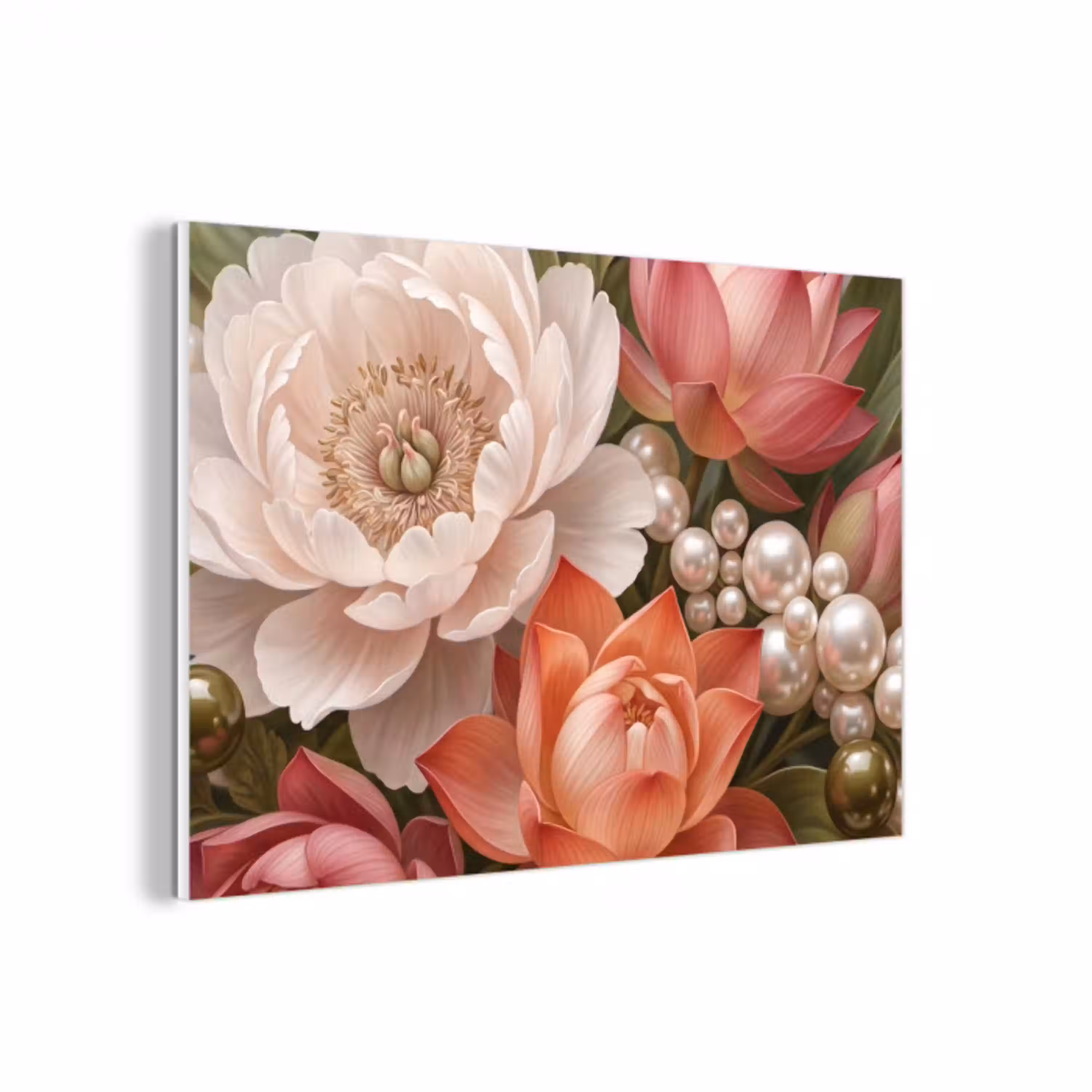 Bloemen - Parels - Elegant - Roze - Wit forex 5mm xxl -3d