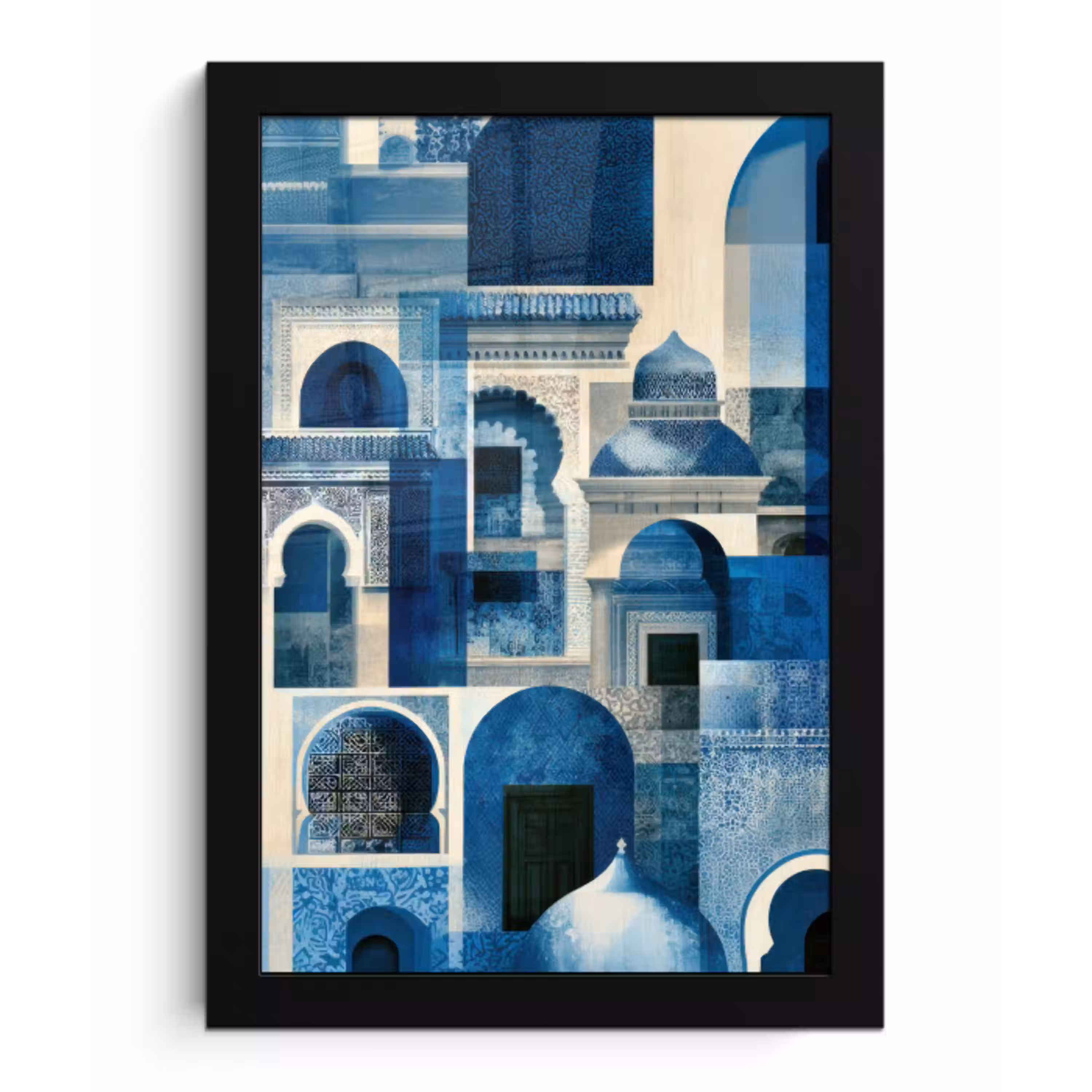 Grafisch - Abstract - Blauw - Wit fotolijst zwart zonder passe partout klein -3d