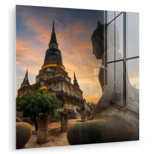Tempel - Zonsondergang - Boeddha beelden - Buddha plexiglas 5mm klein -zzzproduct_nieuw