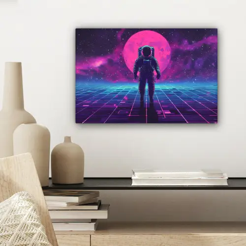 Astronaut - Maan - Roze - Sterrennevels canvas 2cm klein -sfeer6